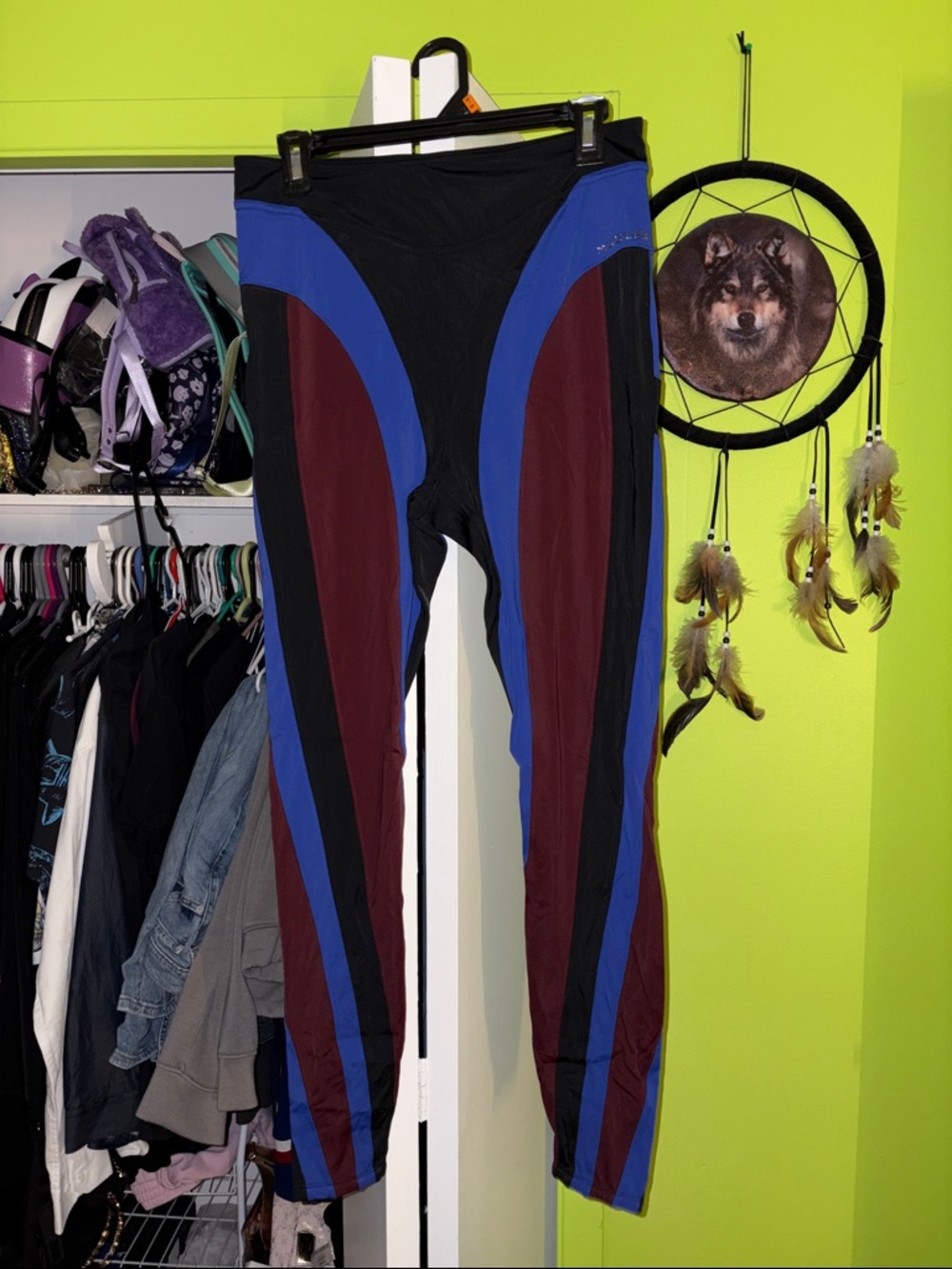 H&M X Mugler Colorblock High-Waist Leggings - Black, Blue & Burgundy L - Picture 3 of 6